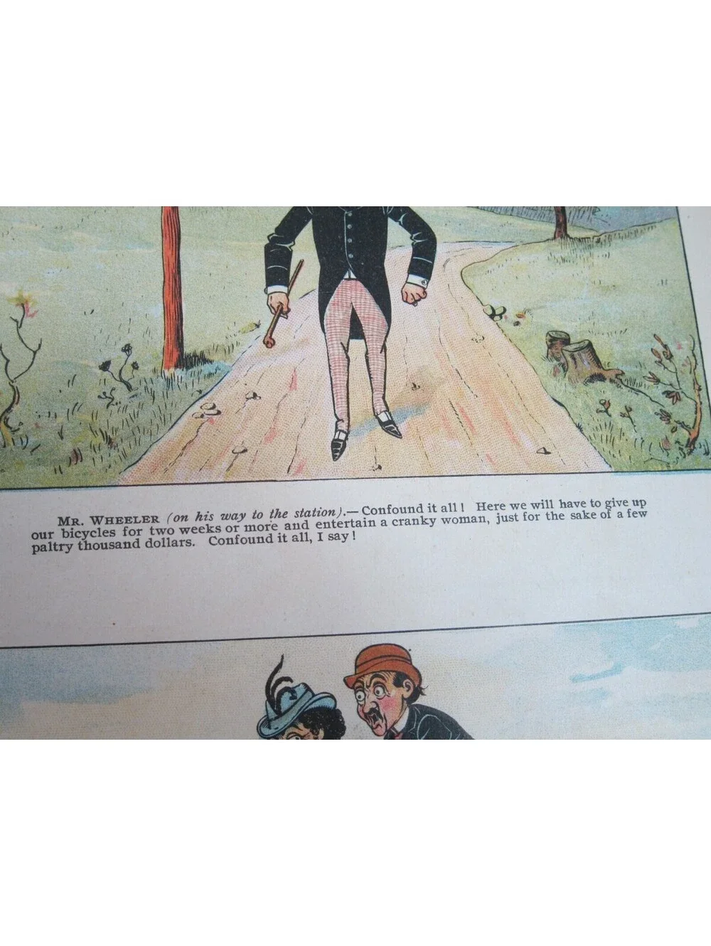 Antique 1897 Puck Magazine Bicycle Cartoon 
